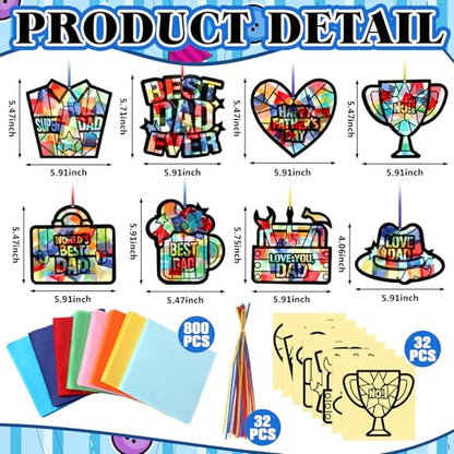 Eersida 32 Pcs Best Dad Suncatcher Craft Kit Stained Glass DIY - style: Best Dad