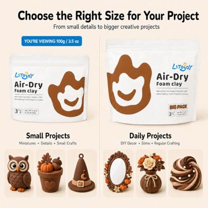 Light Brown Air Dry Foam Clay 100g/3.5oz, Soft & Easy to Mold - color: Light Brown