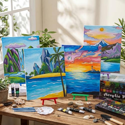 Sherr 108 Pcs Landscape Sip and Paint Kit, Pre Drawn Canvas for Adults - style: Landscape