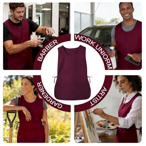 Cobbler Apron Unisex Smock Apron with Side Ties and 2 Deep Pockets Unisex Apron for work kitchen - color: 2pack-red
