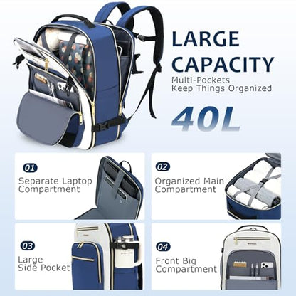 EMPSIGN 40L Travel Backpack for Women & Men - color: Beige/Haze Blue/Black