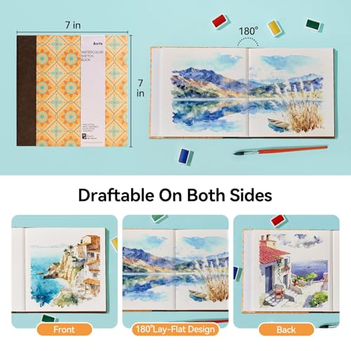 Arrtx Square Watercolor Sketchbook, 7.09" Cold Press - size: 7.09x7.09''