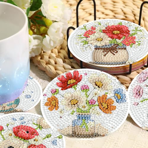 8 Pcs Flower Diamond Art Coasters Kit for Adults 4X4 Inch - color: Flower-2