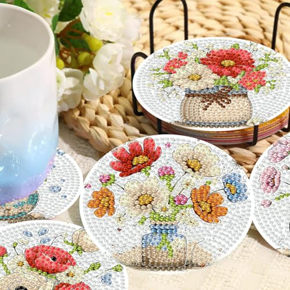 8 Pcs Flower Diamond Art Coasters Kit for Adults 4X4 Inch - color: Flower-2