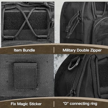 Tactical Shoulder Sling Bag Small Outdoor Chest Pack Backpack for Men Traveling, Trekking, Camping, Sling Backpack - color: Black