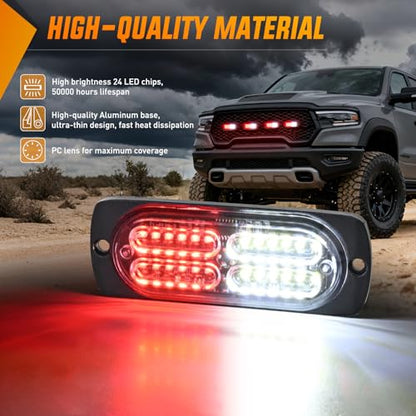 Nilight 4PCS 24LED Red White Strobe Light 12V/24V Grille Surface Mount - color: Red & White
