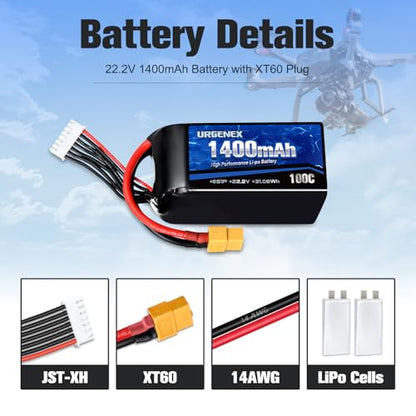6S Lipo Battery 1400mAh 22.2V 100C with XT60 Plug Fit for FPV Drone Quadcopter Helicopter Airplane Rechargeable Racing Battery