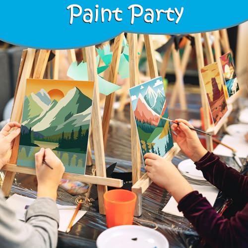 Anseal 84 Pcs Kids Paint Party Set Party Favors 12 Pre Drawn Canvas 12 Brushes 12 Palettes 12 Set Acrylic Paints 12 Apron Canvas Painting Kit for Kids Art Paint Party（Landscape Style） - color: Landscape