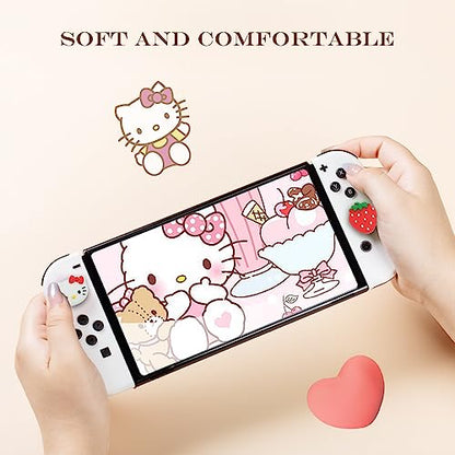 PERFECTSIGHT Cute Switch Thumb Grip Caps Compatible with Nintendo Switch OLED/Lite Console, Kawaii Soft Silicone Analog Stick Button Cover for Ns Joycon Controller,4PCS Anime Joystick Caps (Kitty) - color: White Kitty