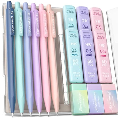 Four Candies Cute Mechanical Pencil Set, 0.5mm Fine Point, 6-Count Pack - style: 6PCS 0.5 mm
