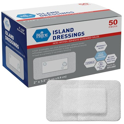 MED PRIDE Sterile Bordered Gauze Island Dressing,2x3.5 in,50-Count - size: 2'' x 3.5''