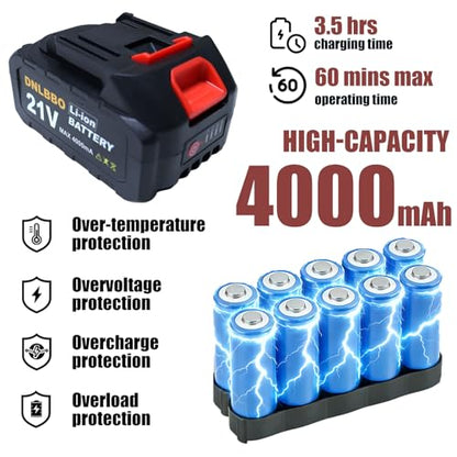 Mini Chainsaw Battery, 21v Lithium Battery - 4.0 Ah Battery with Electric Quantity Display, Include Charger Adapter, Suitable for Cordless Powe - size: 4000mAH