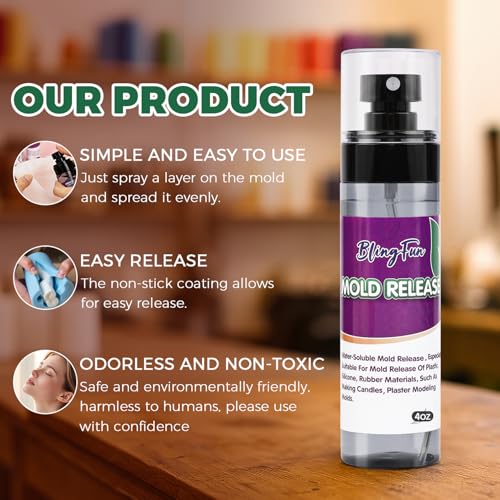 BlingFun Mold Release Spray for Candle Making & Epoxy - Uniform Coverage Fast Drying Non-Stick, Professional Grade Silicone Based Release Agent, Easy to Clean Extends Mold Life - color: 1/pack
