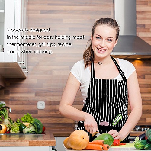 Syntus Apron for Men Women, Adjustable Cooking Kitchen Apron with 2 Pockets - color: Stripe Black Pin, style: 2 Polyester