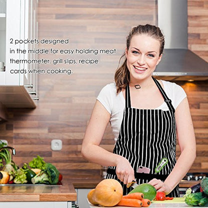 Syntus Apron for Men Women, Adjustable Cooking Kitchen Apron with 2 Pockets - color: Stripe Black Pin, style: 2 Polyester