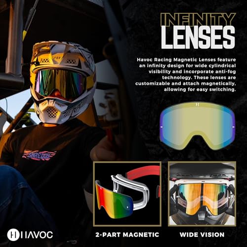 Havoc Racing Infinity Lenses - Interchangeable Magnetic Replacement Lenses - Anti-Fog, Anti-UV, Anti-Scratch Wide Goggle Lens - color: Gold