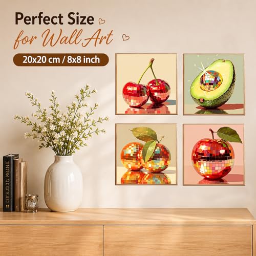 AUKELHJ 4 Pack Framed Paint by Numbers Kit for Adults, Fruit, 8x8 inch - color: 04-Fruit