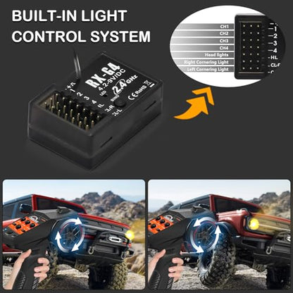 RC Remote Control 4CH 2.4G Transmitter with Receiver and Lanyard for RC Car Crawler Boat - color: Black & Orange