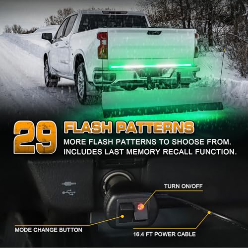 XRIDONSEN 60 inch Tailgate Strobe Lights Strip Green White Emergency Lights - color: Green/White