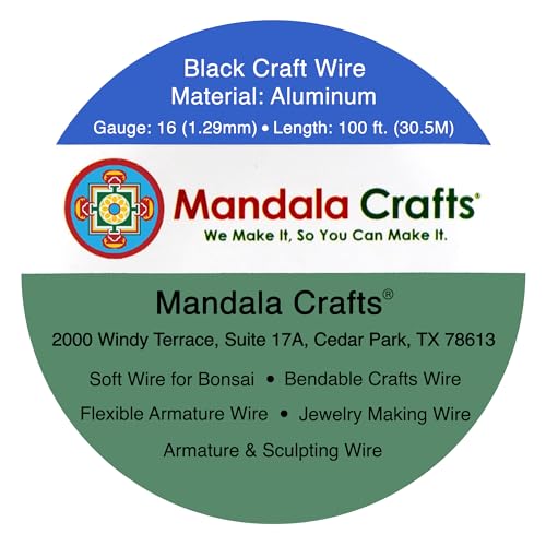 Mandala Crafts 16 Gauge Black Anodized Aluminum Craft Wire, 100 FT - color: Black, size: 16 Gauge