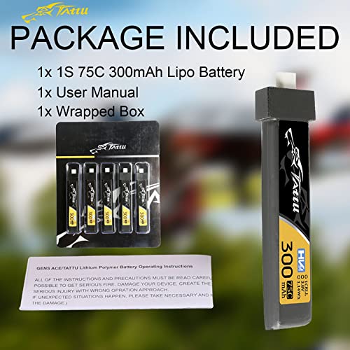 TATTU 300mAh 3.8V High Voltage 75C 1S1P Lipo Battery Pack with BT 2.0 Plug (5pcs)