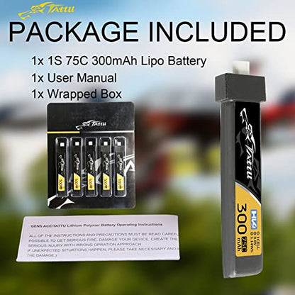 TATTU 300mAh 3.8V High Voltage 75C 1S1P Lipo Battery Pack with BT 2.0 Plug (5pcs)