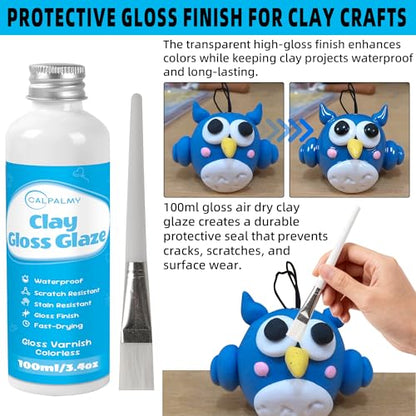 CALPALMY 100ml Air Dry Clay Glaze and 29pcs Clay Tools Kit, Gloss Varnish - color: Gloss, size: 100ml + 29pc Tools