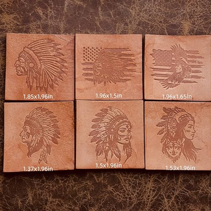 Native American Chief Leather Stamps Set, 6pcs Brass Leather Embossing Molds, Western Style Leather Heat Stamp, Wood Branding Iron Mold