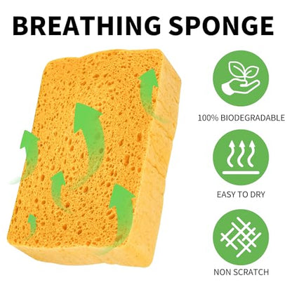 4 Pack Compostable Thicker Pop-Up Sponges - Expanding, Non-Scratch, Plant-Based Dish Cellulose Sponges Car Wash Sponge