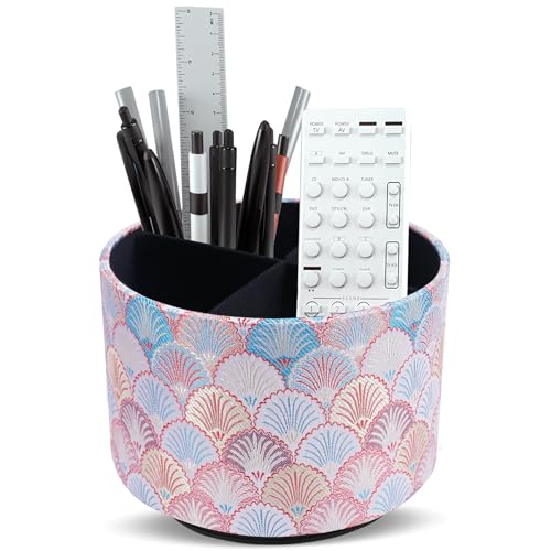 Round Leather Art Supply Organizer,Remote Control Holder,360-degree Rotating Pen Organizer with 4 Compartments(1-Peacock Pink) - color: 1-5Peacock Pink