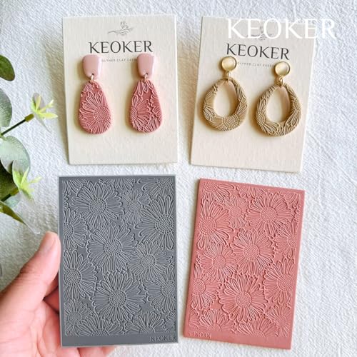 KEOKER Polymer Clay Texture Sheets, Clay Texture Mat for Making Earrings Jewerly, Polymer Clay Earrings Tools (A+B+C) - color: A+B+C