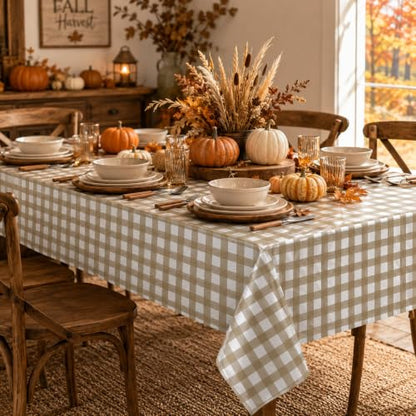 3Pcs Brown Gingham Tablecloths, Checkered Party Table Covers 54x108 In - color: Khaki and White