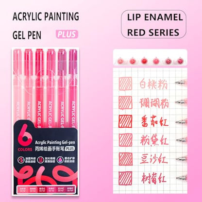 6 Colors 1.0mm Fine Pointed Acrylic Gel Pen Set,Lip Enamel Red - color: Red