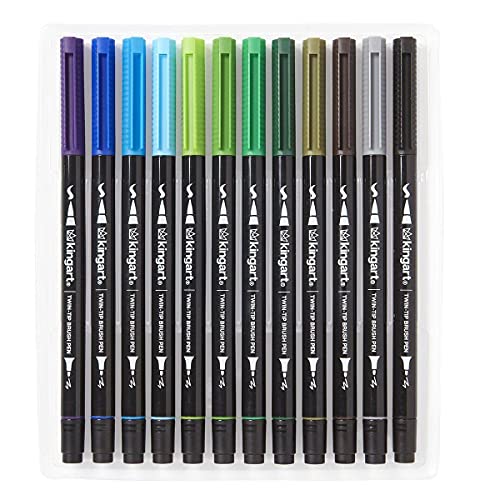 KINGART PRO 445-24 Dual Twin-Tip Brush Pens, Multicolor, 24-Colors