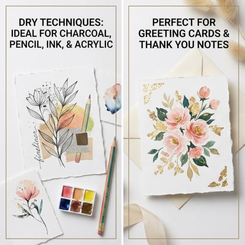 Deckle Edge Watercolor Paper, 100% Cotton, 140 LB, 300 g/m², 30 Sheets - size: 5" X 7"