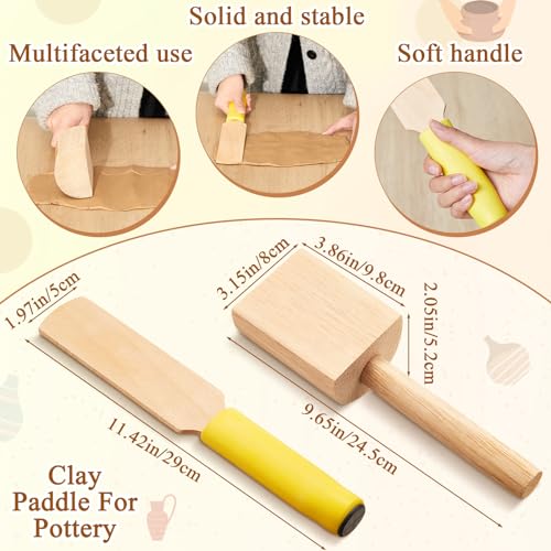 Amylove 3 Pcs Wooden Pottery Clay Tools Set, Paddles Pad Bevel Cutter
