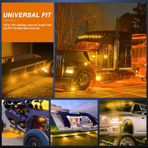Nilight 3/4" Round Marker Light 10PCS Amber LED Clearance 2 Connectors - color: 10pcs 2Pin Amber