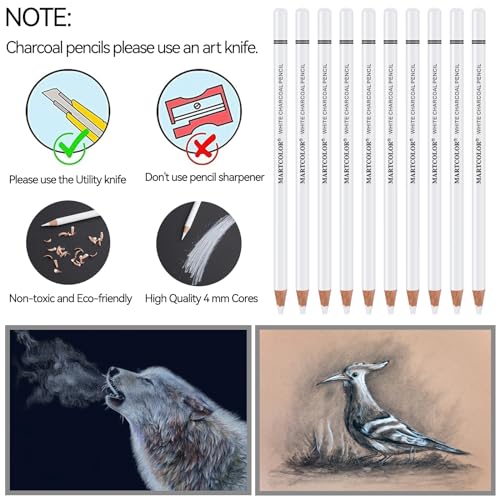 MARTCOLOR White Charcoal Pencils Set, 10 Pieces Sketch Highlight Pencils - color: White-10 Pack
