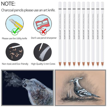 MARTCOLOR White Charcoal Pencils Set, 10 Pieces Sketch Highlight Pencils - color: White-10 Pack