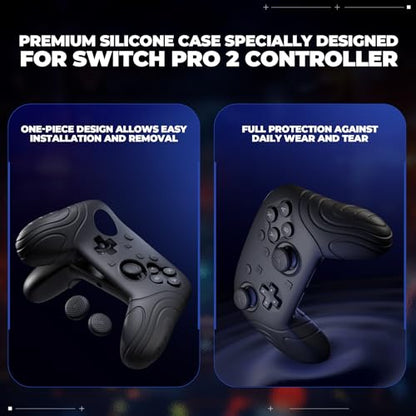 PlayVital for Nintendo Switch 2 Pro Controller Silicone Cover – Samurai Edition Protective Skin Case for Switch 2 Pro Controller with Back Button Caps & Thumb Grips & Stickers, Shockproof - Black - color: Black