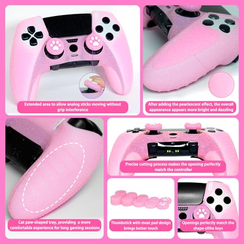 Pink Glitter Anti-Slip Protective Silicone Cover Skin Grips Compatible with ps5 dualsense Edge Controller,8 PCS Glitter Thumb Grips Caps and 2 Grips Caps. - color: Glitter Pink
