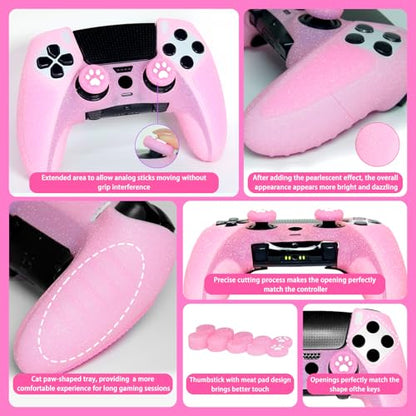Pink Glitter Anti-Slip Protective Silicone Cover Skin Grips Compatible with ps5 dualsense Edge Controller,8 PCS Glitter Thumb Grips Caps and 2 Grips Caps. - color: Glitter Pink