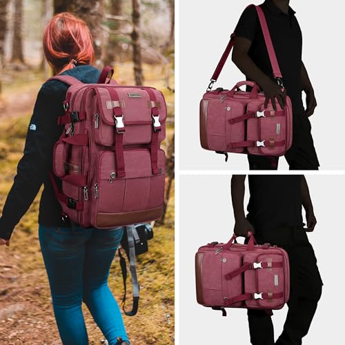WITZMAN Canvas Travel Backpack for Women Large Laptop Backpack Fits 16 Inch - color: Red