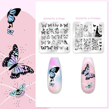 Biutee 16Pcs Nail Art Stamping Plates Silicone Stamper Scraper Storage Bag - color: 20PCS