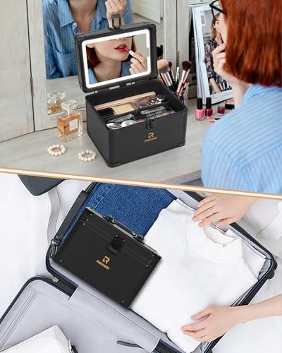 Relavel Travel Small Makeup Bag With LED Mirror in 3-Mode Light - color: 01-Black, size: 0-Smaller