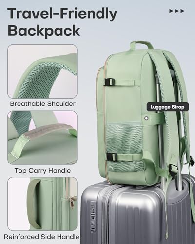 HOTOR Travel Backpack Women, 3 Packing Cubes Carry on Luggage - color: Green, size: 17.3" x 13.0" x 7.9"