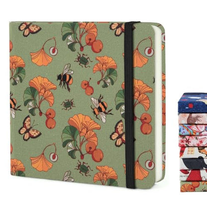 Handy Size 5 x 5 inches Sketch Book, 80GSM Acid Free Artistic Drawing Painting Writing Paper, Hardcover Cloth Cover Art Sketchbook,Journal Notebook.Green Ginkgo Bee - color: 80gsm-green ginkgo bee