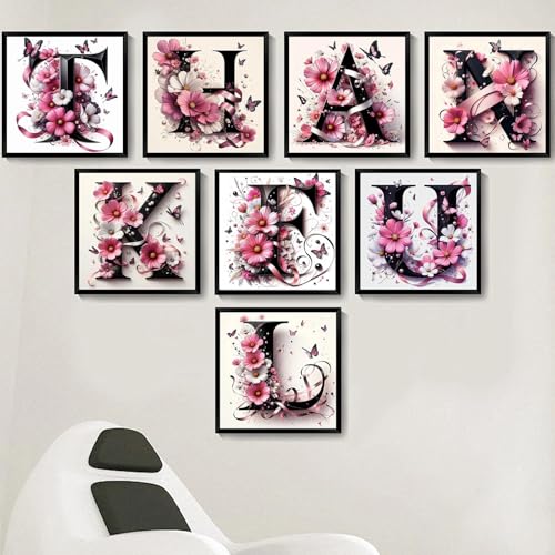 JATOK Diamond Painting Kit for Adults, Letter H, 11.8 x 11.8 in - color: Hot Pink