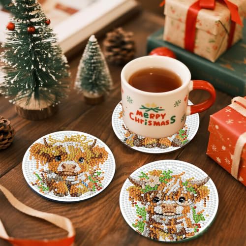 8 Pcs Christmas Diamond Art Coasters for Adults 4X4IN - color: Cow