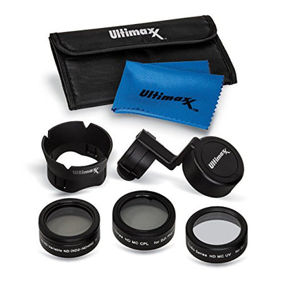 Ultimaxx 7 Piece Drone Camera Filter Kit for DJI Phantom 4 Quadcopter – UV + CPL + Variable ND Filter, Lens Hood, Gimbal Protector, Cleaning Cloth & Carry Case
